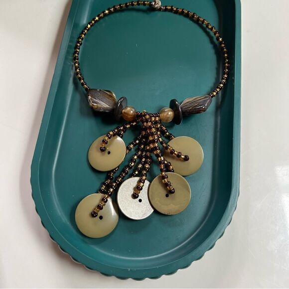 Chic Neutral Toned Handmade One of a Kind Vintage Beaded Dangly Choker Necklace - Picture 7 of 8